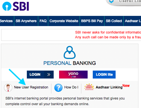 new sbi net banking register