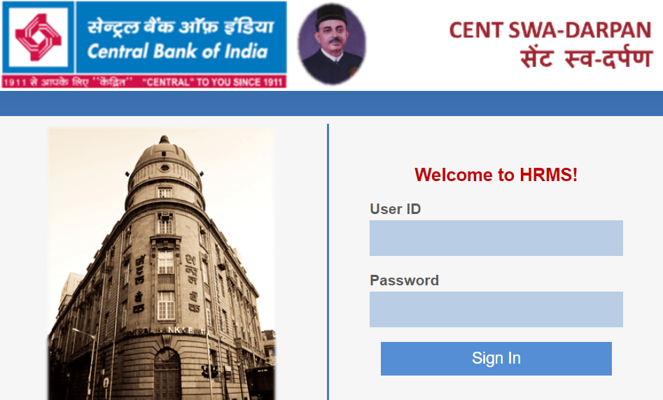 Cent Swa Darpan HRMS Central Bank Of India Login - CBI Staff Portal