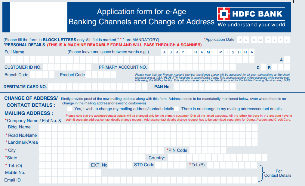 how to do change of address in hdfc bank account online
