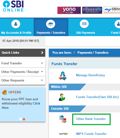 other bank transfer online sbi