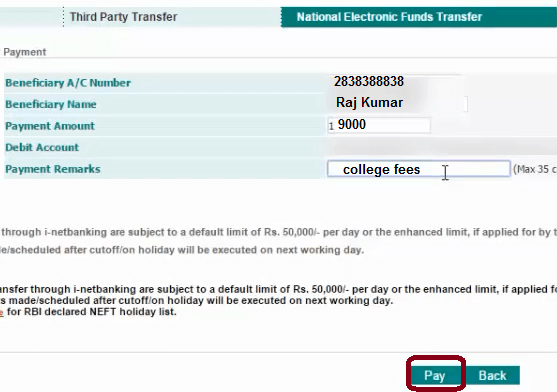 beneficiary details in idbi