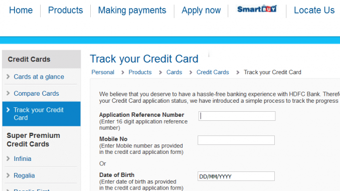 hdfc credit card status