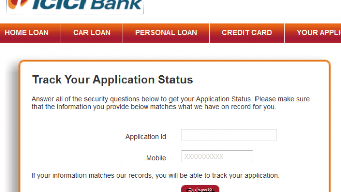 check icici credit card application status online