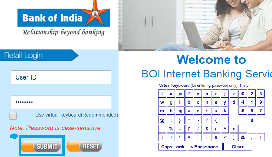 bank of india net banking login