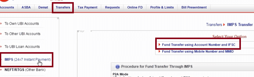 imps transfer union bank of india