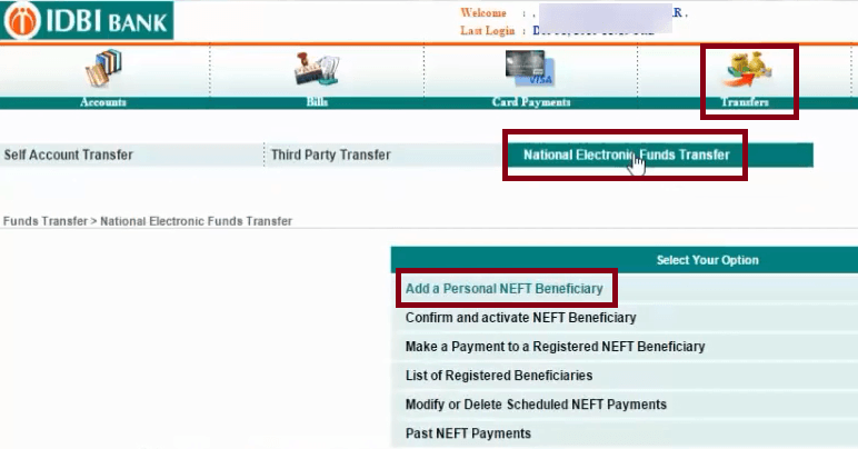 transfer tab idbi