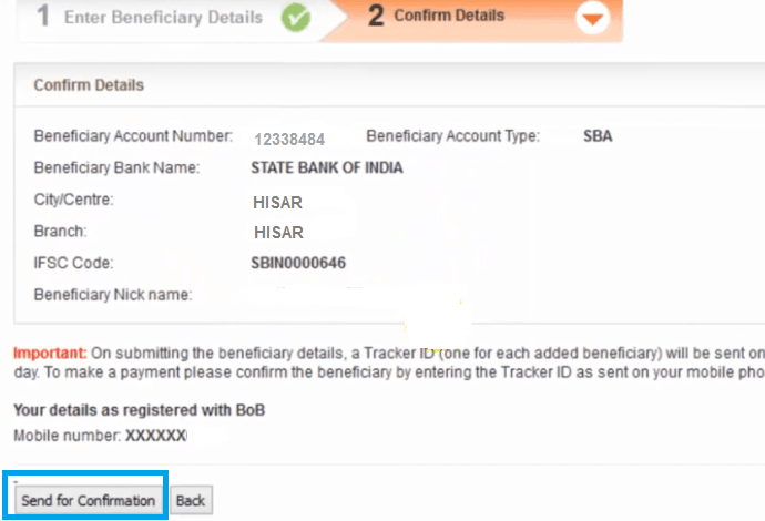 confirm beneficiary details