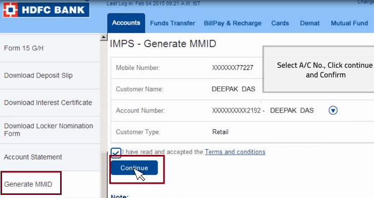 generate mmid hdfc chillr app