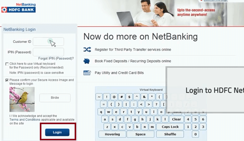 hdfc net banking login page