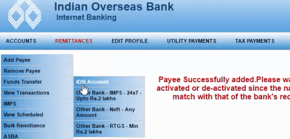 How To Transfer Money From Iob To Iob And Other Banks Account Online