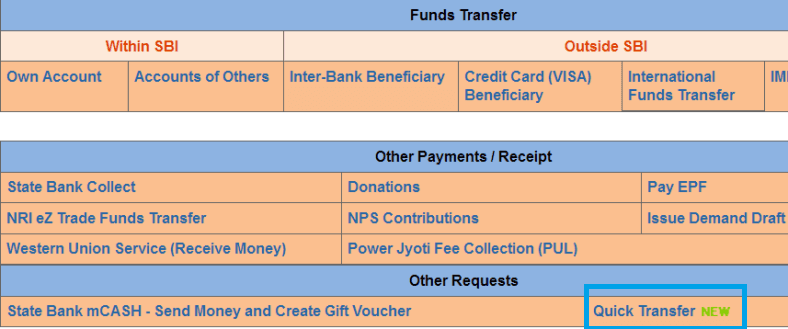 sbi quick transfer