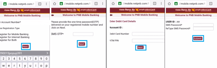 generate user id pnb mobile banking