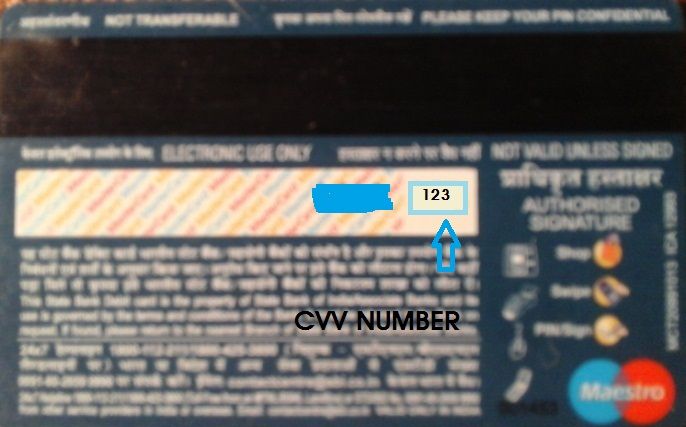 cvv number in sbi debit card