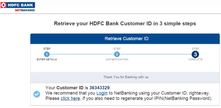 get customer id for hdfc bank