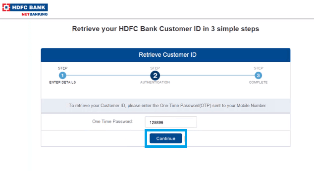 otp to get customerr id hdfc bank