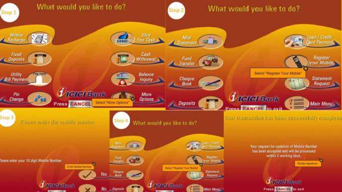 Register/Change Mobile Number through ICICI Bank atm