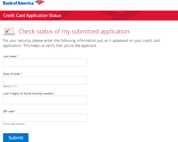 bank of america credit card status