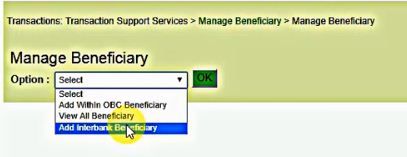 add interbank beneficiary obc