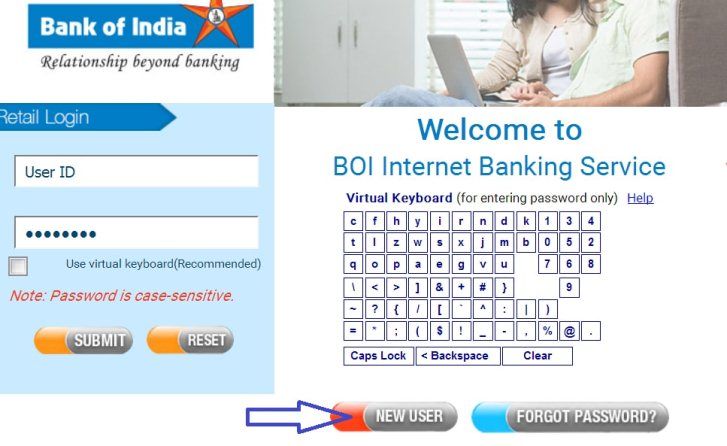 new user registration bank of india