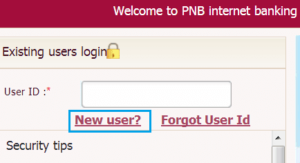new user registration pnb net banking