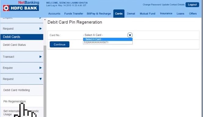 pin-regeneration hdfc bank online