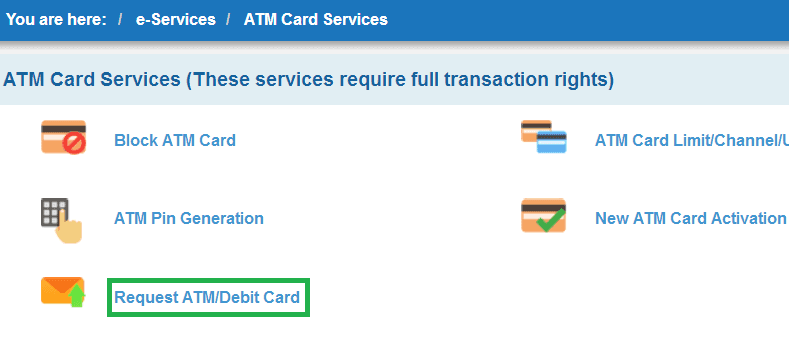 request atm debit card sbi