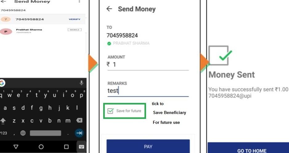 add beneficiary in bhim app for future use