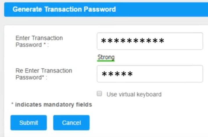 transaction password canara bank