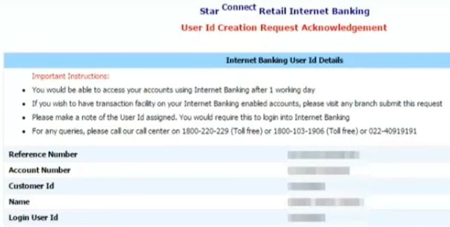 user id bank of india