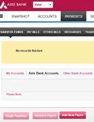 add new payee axis bank