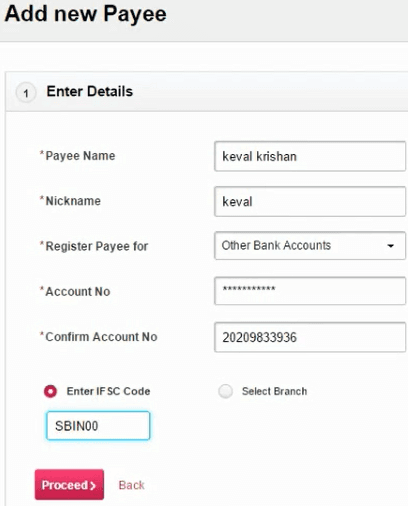add payee details axis bank