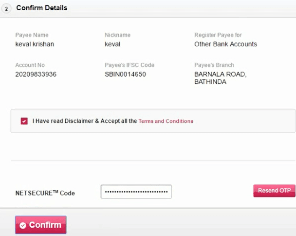 confirm payee details axis bank