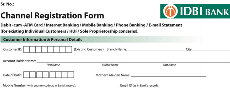 idbi mobile and internet banking registration form