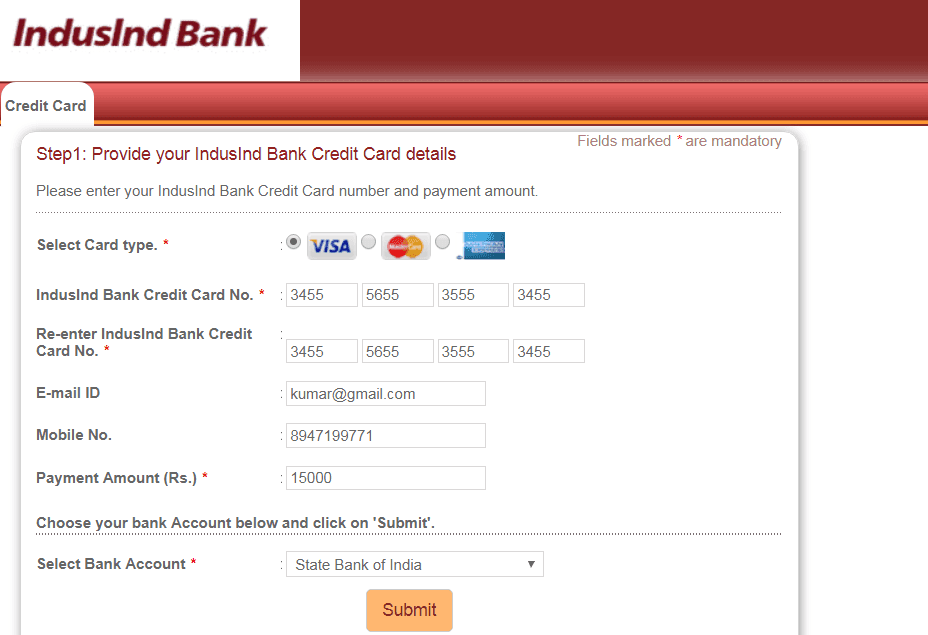 indusind credit card bill payment online