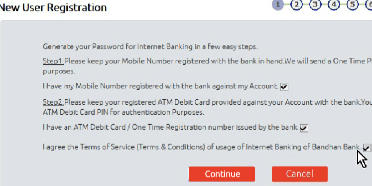 new user register bandhan net banking