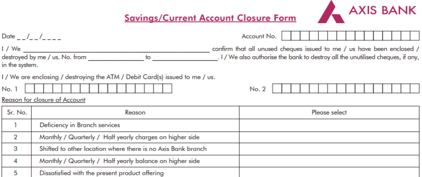 axis bank closure form sample