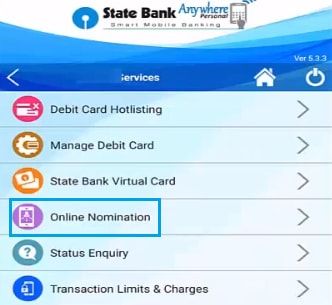 online nomination sbi anywhere app