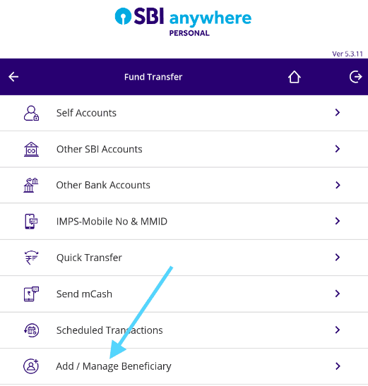 add beneficiary in sbi anywhere personal app