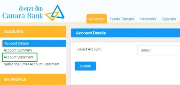 canara bank account statement