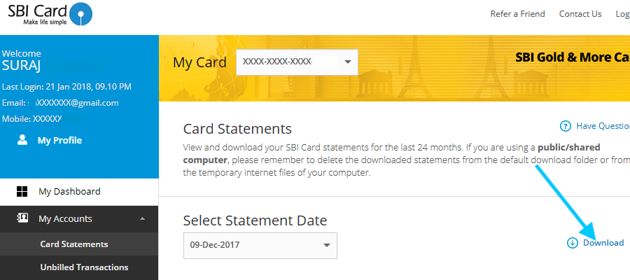 download sbi credit card statement