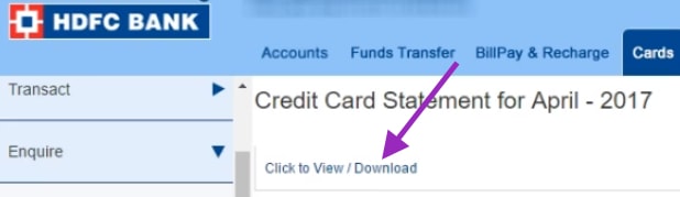 download hdfc credit card statement