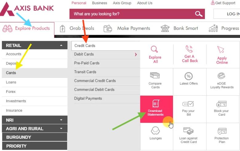 download statements axis bank credit card