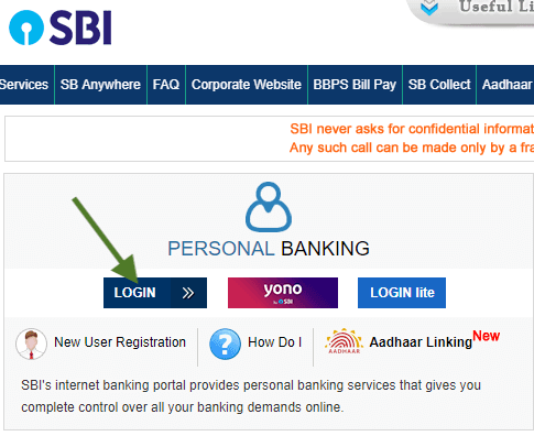 first time login to sbi internet banking