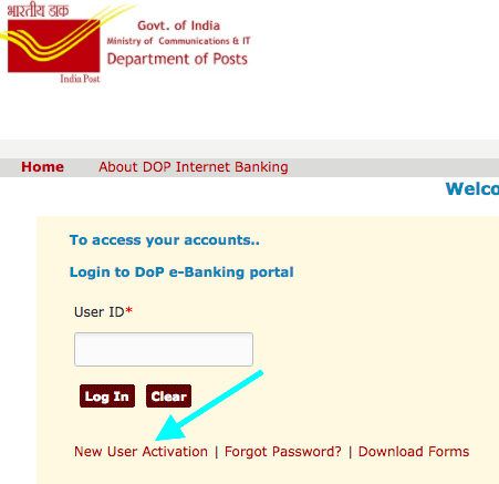 new user activation india post internet banking