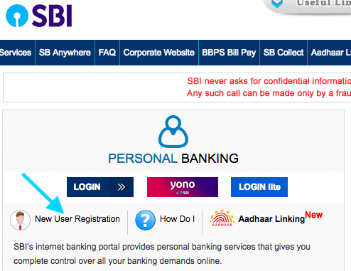 new user registration in sbi internet banking