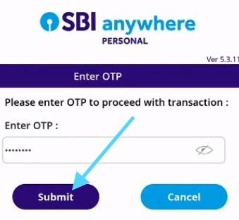 enter otp in sbi anywhere personal app