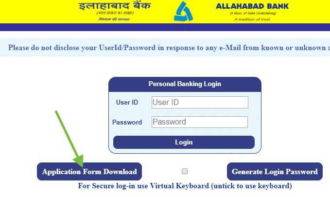 application form download for allahabad net banking