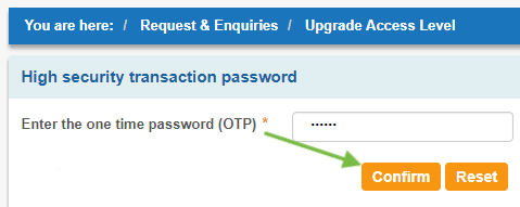 confirm upgrade access level onlinesbi