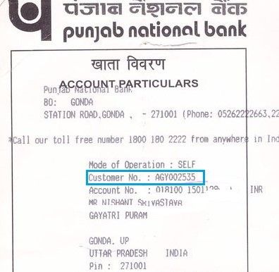 customer id in pnb passbook