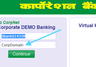 Domain ID in Corporation Bank Net Banking